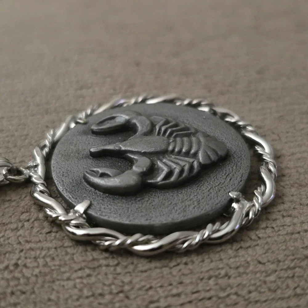 Vintage Cancer Zodiac Pendant Necklace Anson Pewter Silver Tone 24